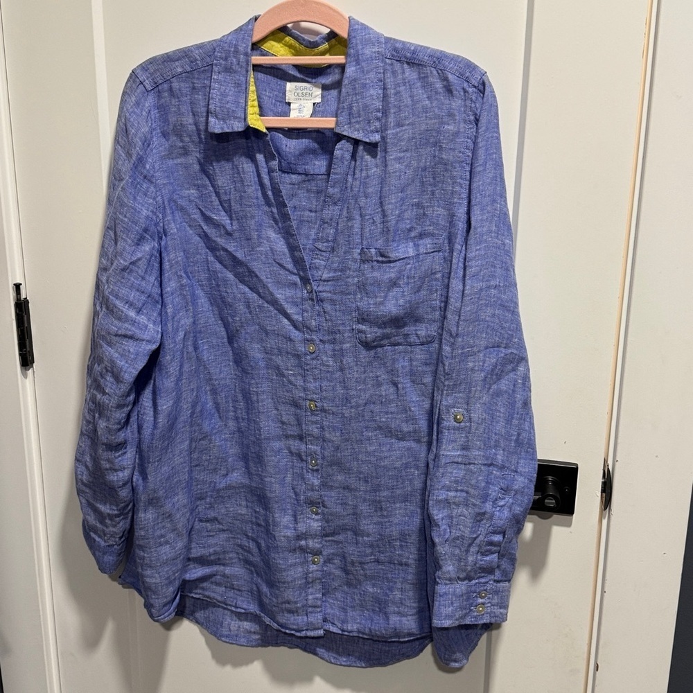 Sigrid Olsen Chambray 100% Linen Tunic Oversized Large EUC